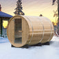 WOODBRIDGE 4-Person Luxury Finland thermo Pine Outdoor Barrel Sauna with half View Window,Harvia Electric Heater with Sauna Stone, Sauna accessories Kit and Asphalt Shingle Roof, 4'x6'