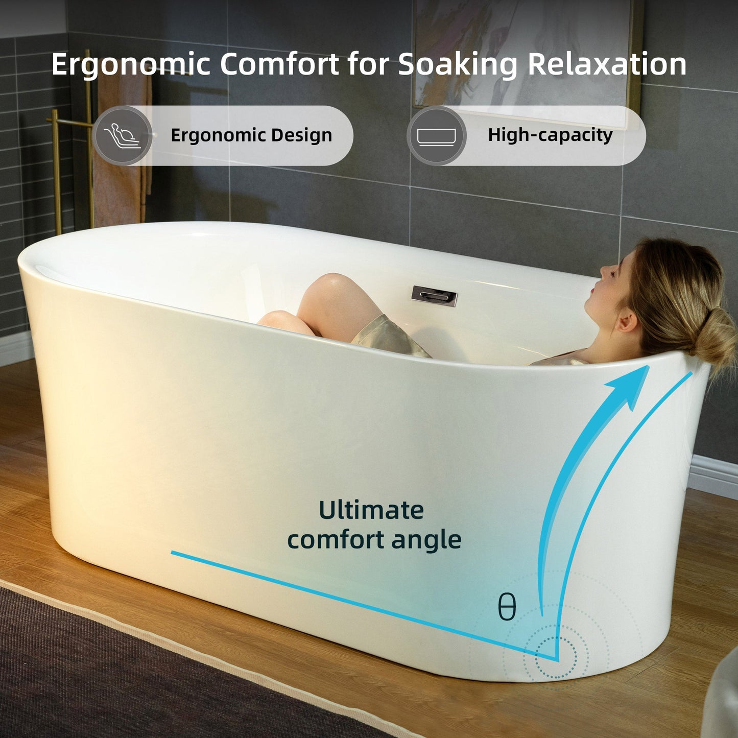 WOODBRIDGE 59" Acrylic Freestanding Bathtub Contemporary Soaking Tub