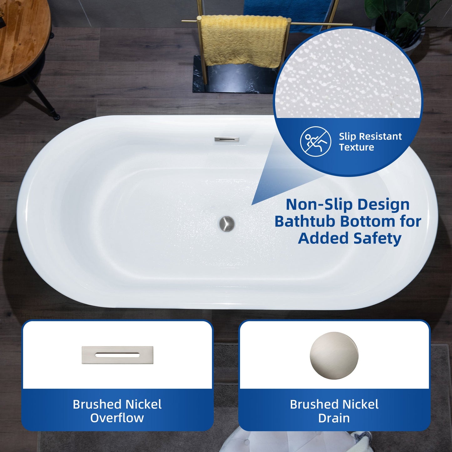 WOODBRIDGE 59" Acrylic Freestanding Bathtub Contemporary Soaking Tub