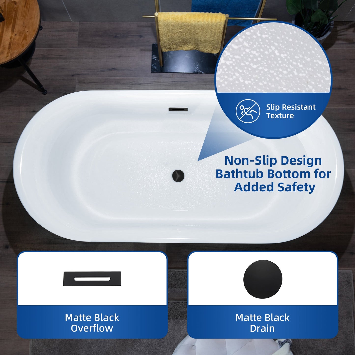 WOODBRIDGE 59" Acrylic Freestanding Bathtub Contemporary Soaking Tub
