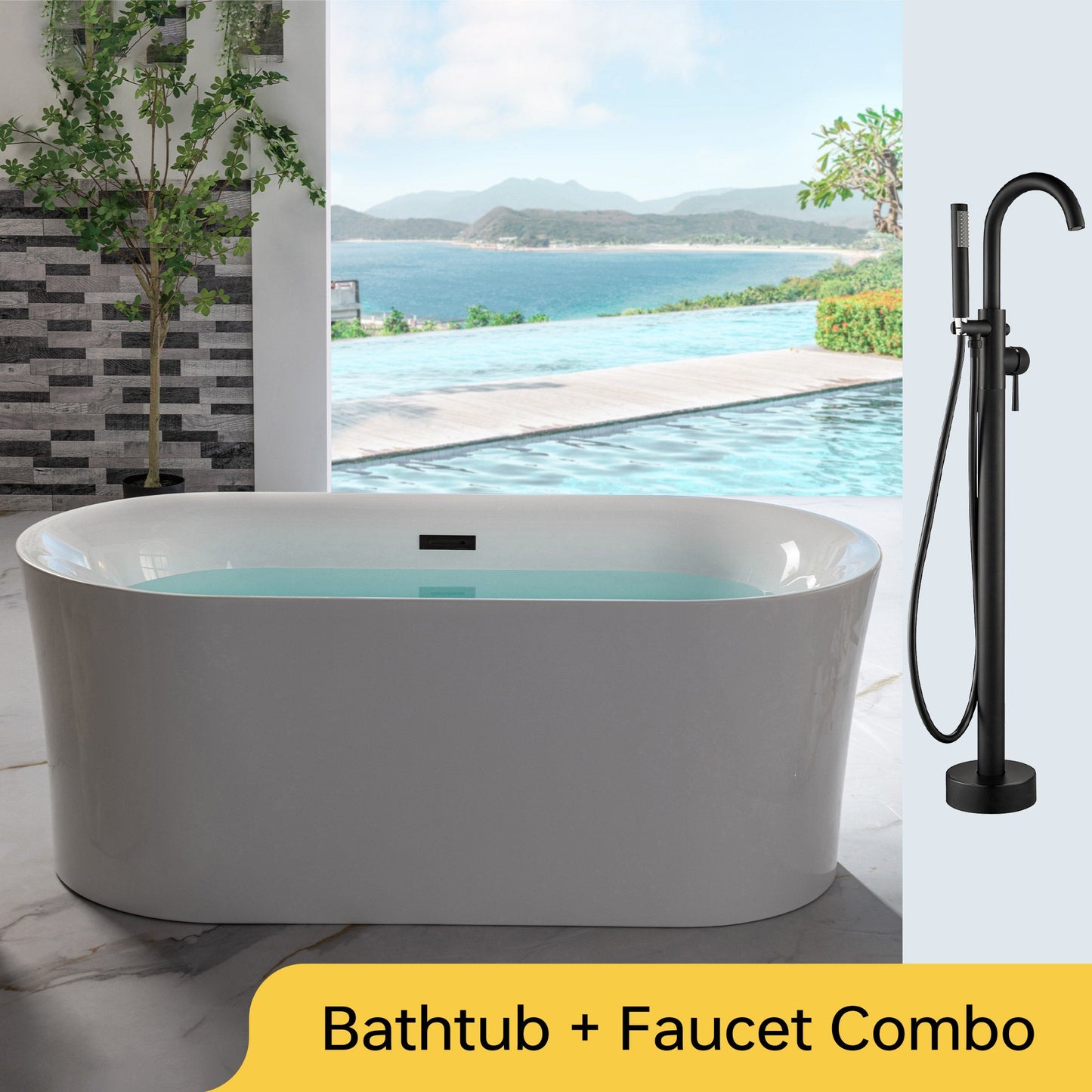 WOODBRIDGE 59" Acrylic Freestanding Bathtub Contemporary Soaking Tub