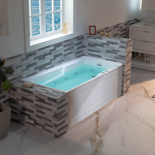 WOODBRIDGE 60" Alcove Acrylic Rectangular Whirlpool Heated Jetted Tub in White with Right Drain