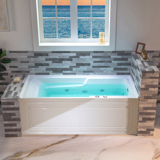 WOODBRIDGE 60" Alcove Acrylic Rectangular Whirlpool Heated Jetted Tub in White with Right Drain