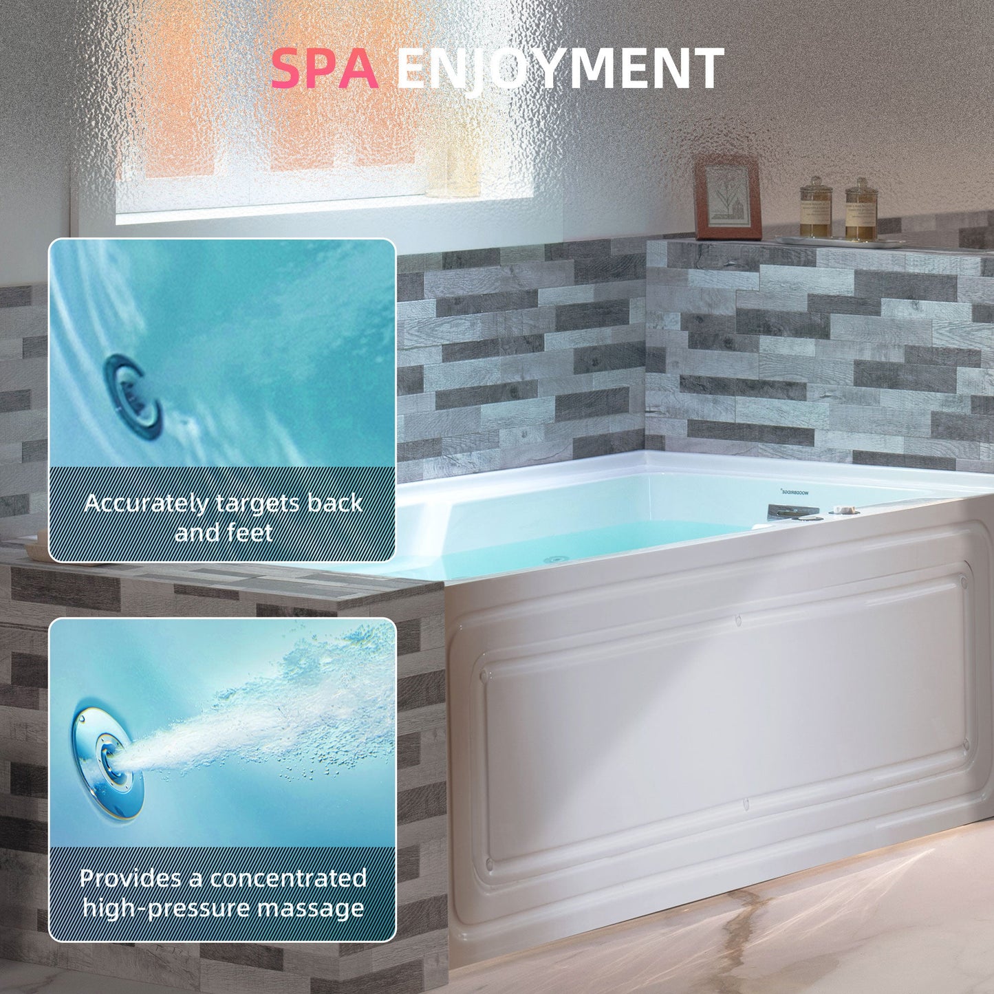 WOODBRIDGE 60" Alcove Acrylic Rectangular Whirlpool Heated Jetted Tub in White with Right Drain