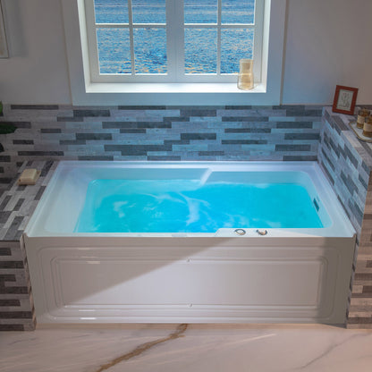 WOODBRIDGE 60" Alcove Acrylic Rectangular Whirlpool Heated Jetted Tub in White with Right Drain
