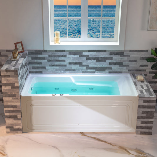 WOODBRIDGE 60" Alcove Acrylic Rectangular Whirlpool Heated Jetted Tub in White with Left Drain