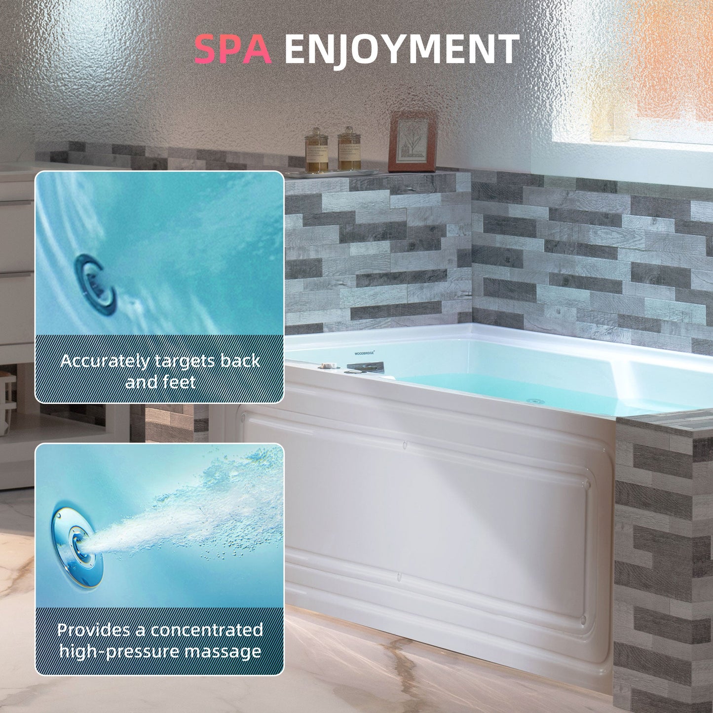 WOODBRIDGE 60" Alcove Acrylic Rectangular Whirlpool Heated Jetted Tub in White with Left Drain