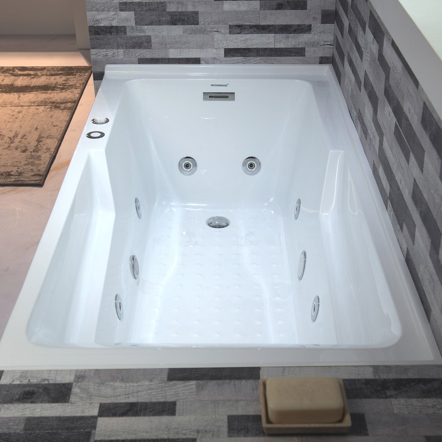 WOODBRIDGE 60" Alcove Acrylic Rectangular Whirlpool Heated Jetted Tub in White with Left Drain
