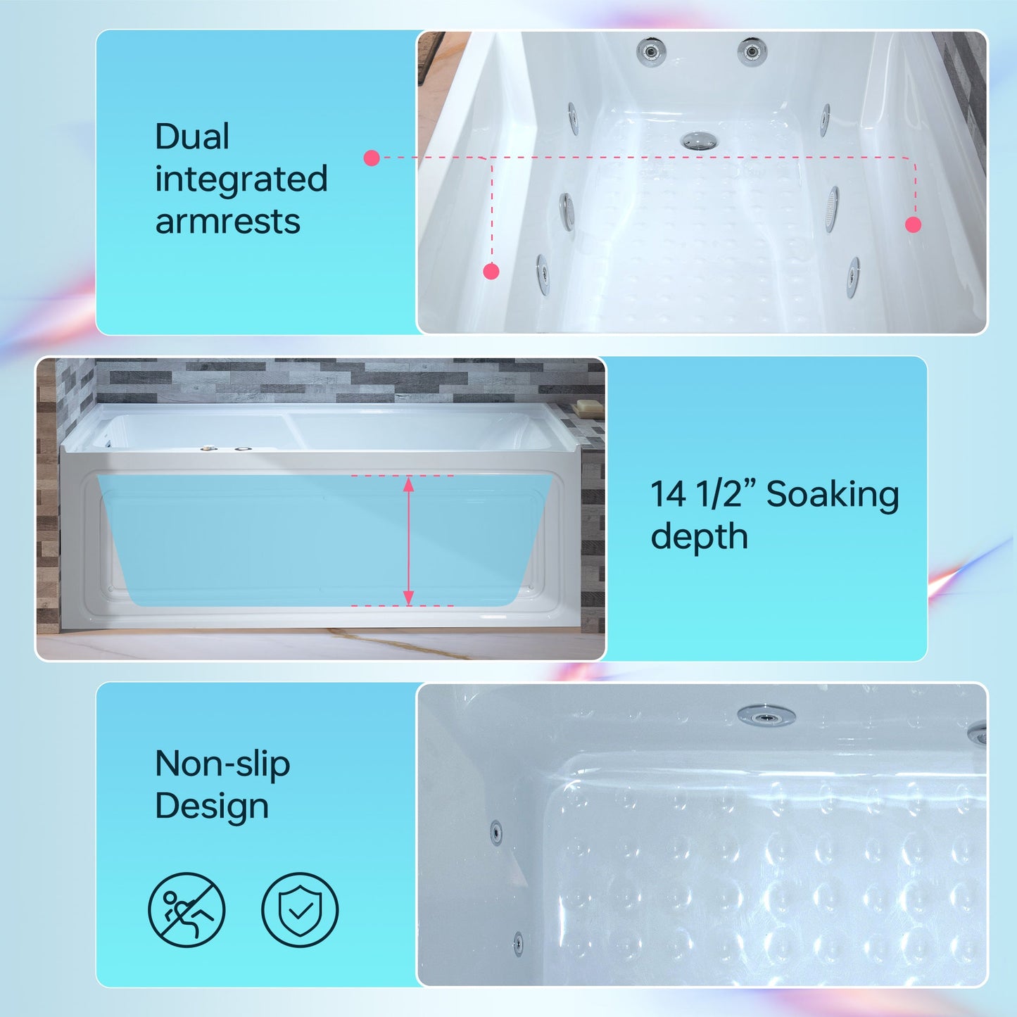 WOODBRIDGE 60" Alcove Acrylic Rectangular Whirlpool Heated Jetted Tub in White with Left Drain