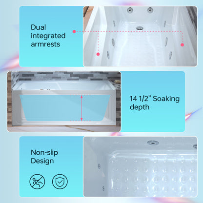 WOODBRIDGE 60" Alcove Acrylic Rectangular Whirlpool Heated Jetted Tub in White with Left Drain