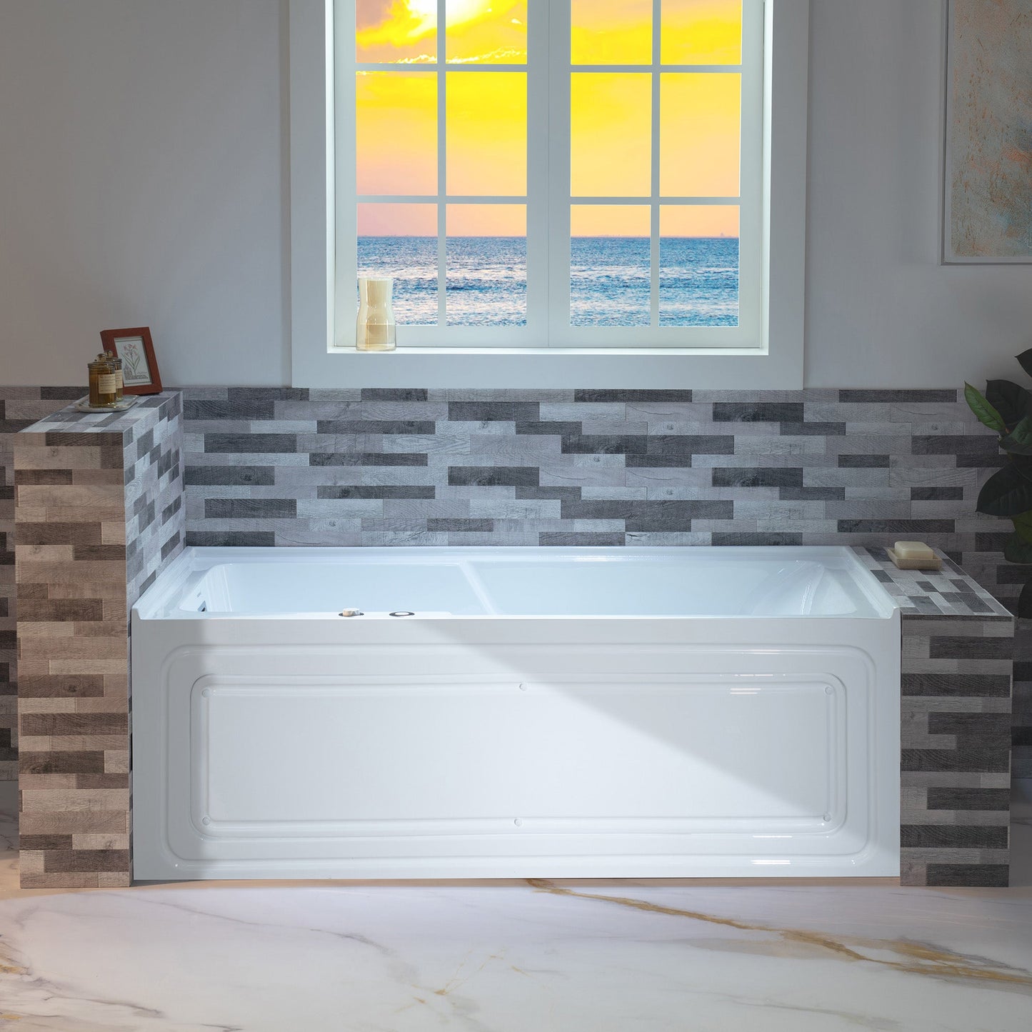 WOODBRIDGE 60" Alcove Acrylic Rectangular Whirlpool Heated Jetted Tub in White with Left Drain
