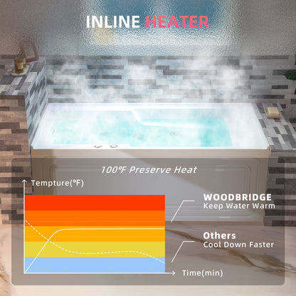 WOODBRIDGE 60" Alcove Acrylic Rectangular Whirlpool Heated Jetted Tub in White with Left Drain
