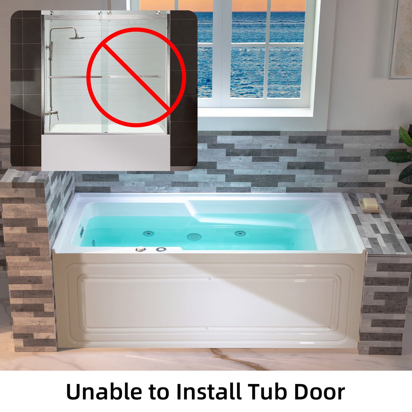 WOODBRIDGE 60" Alcove Acrylic Rectangular Whirlpool Heated Jetted Tub in White with Left Drain