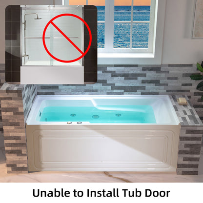 WOODBRIDGE 60" Alcove Acrylic Rectangular Whirlpool Heated Jetted Tub in White with Left Drain