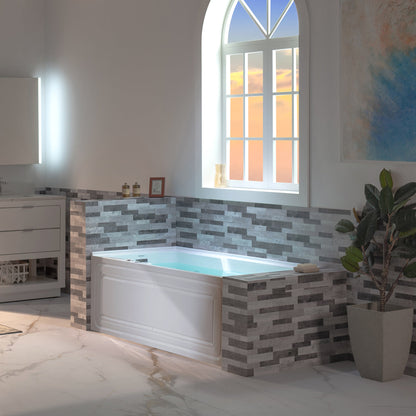 WOODBRIDGE 60" Alcove Acrylic Rectangular Whirlpool Heated Jetted Tub in White with Left Drain