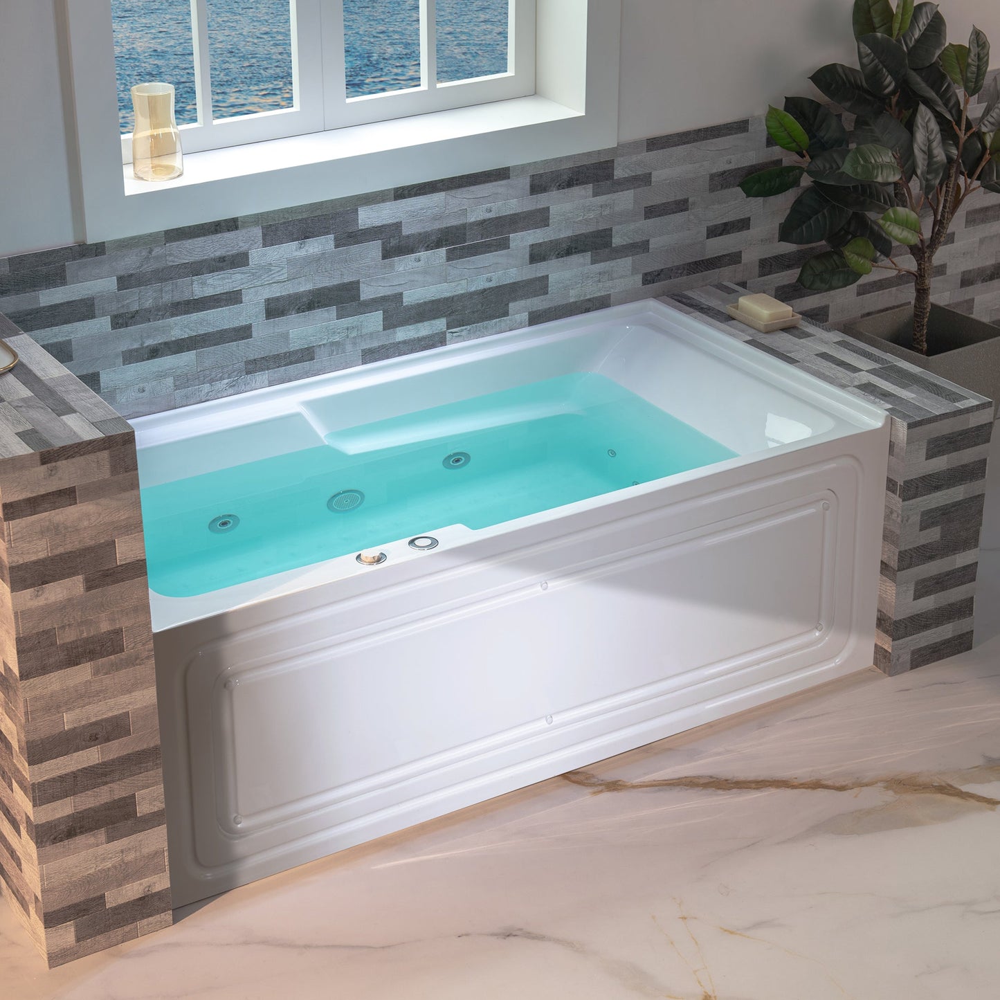 WOODBRIDGE 60" Alcove Acrylic Rectangular Whirlpool Heated Jetted Tub in White with Left Drain