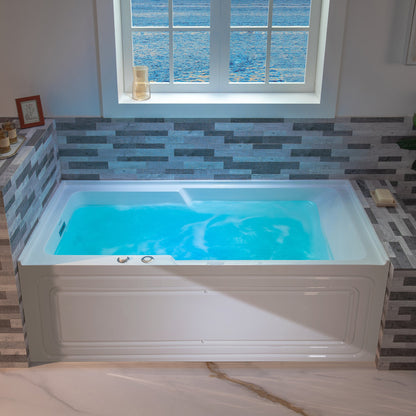 WOODBRIDGE 60" Alcove Acrylic Rectangular Whirlpool Heated Jetted Tub in White with Left Drain