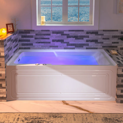 WOODBRIDGE 60" Alcove Acrylic Rectangular Whirlpool Heated Jetted Tub in White with Left Drain