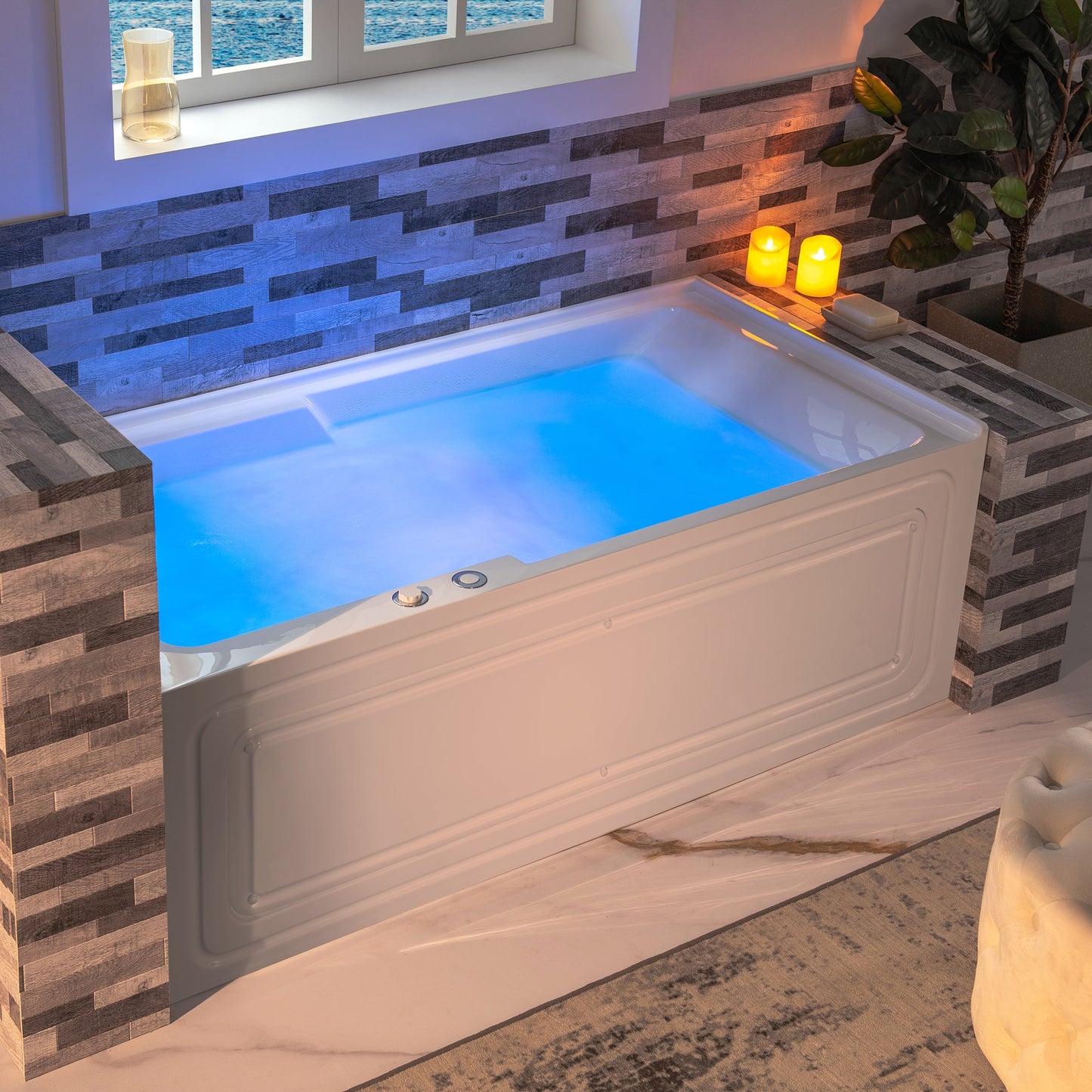 WOODBRIDGE 60" Alcove Acrylic Rectangular Whirlpool Heated Jetted Tub in White with Left Drain