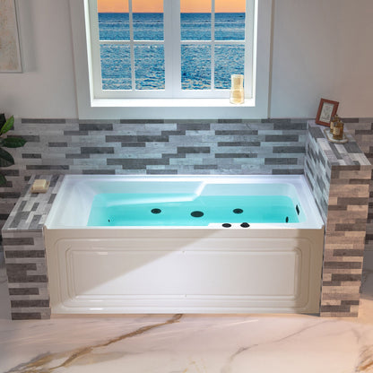 WOODBRIDGE 60" Alcove Acrylic Rectangular Whirlpool Heated Jetted Tub in White with Right Drain,