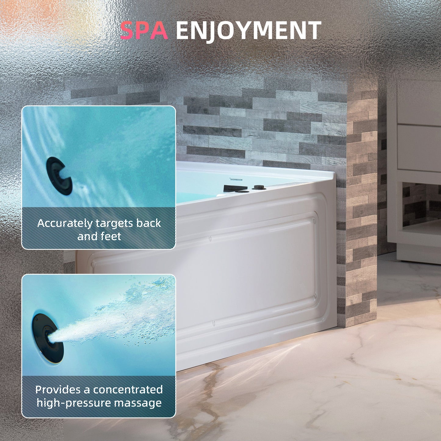 WOODBRIDGE 60" Alcove Acrylic Rectangular Whirlpool Heated Jetted Tub in White with Right Drain,