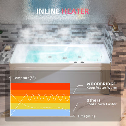 WOODBRIDGE 60" Alcove Acrylic Rectangular Whirlpool Heated Jetted Tub in White with Right Drain,