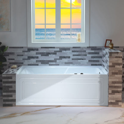 WOODBRIDGE 60" Alcove Acrylic Rectangular Whirlpool Heated Jetted Tub in White with Right Drain,