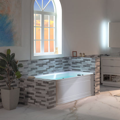 WOODBRIDGE 60" Alcove Acrylic Rectangular Whirlpool Heated Jetted Tub in White with Right Drain,