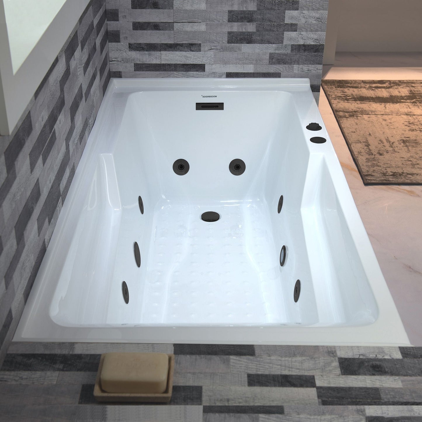 WOODBRIDGE 60" Alcove Acrylic Rectangular Whirlpool Heated Jetted Tub in White with Right Drain,