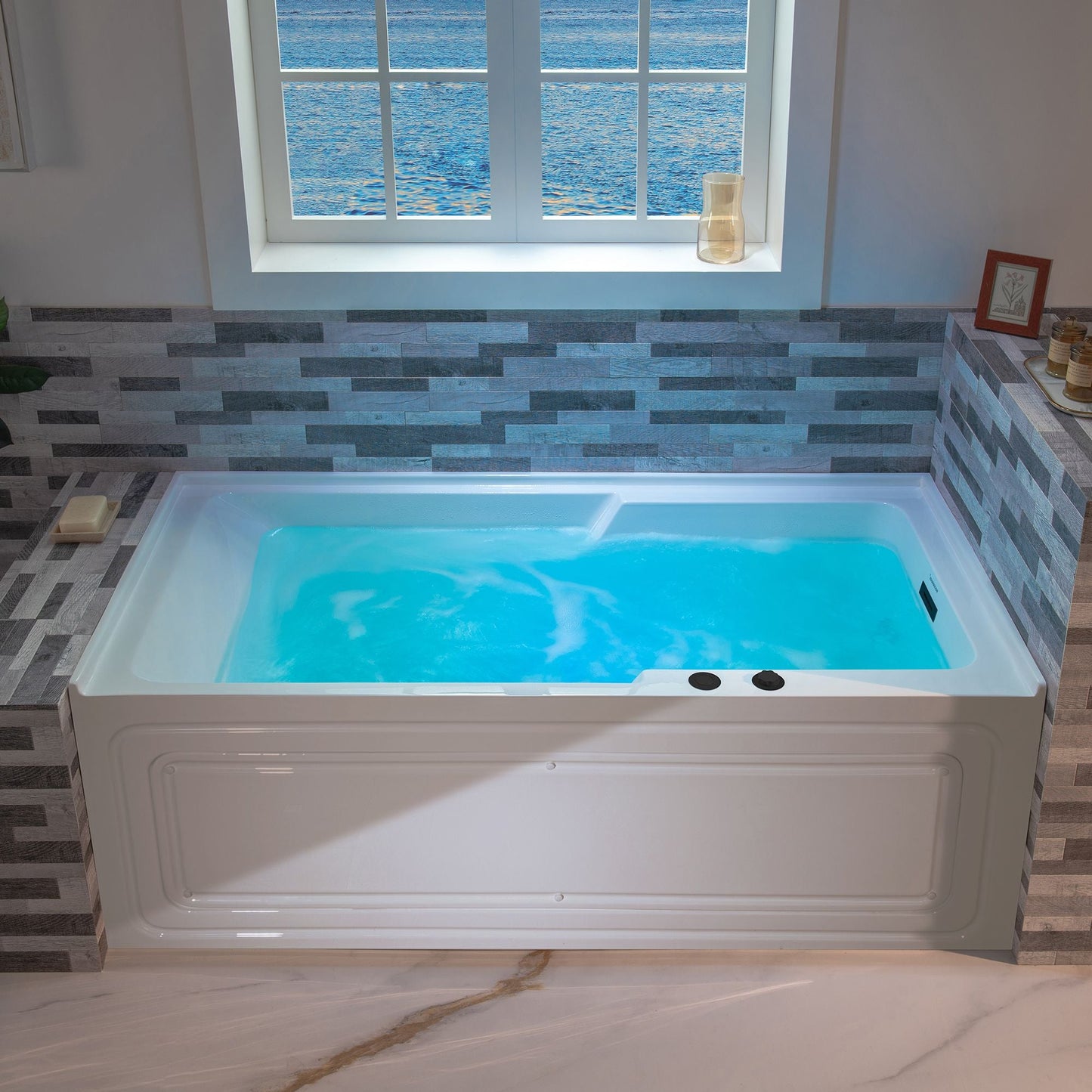 WOODBRIDGE 60" Alcove Acrylic Rectangular Whirlpool Heated Jetted Tub in White with Right Drain,