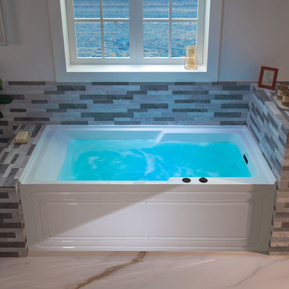 WOODBRIDGE 60" Alcove Acrylic Rectangular Whirlpool Heated Jetted Tub in White with Right Drain,