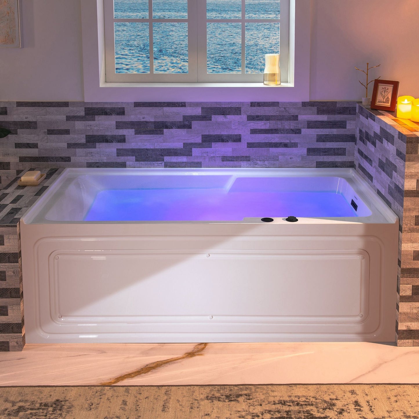 WOODBRIDGE 60" Alcove Acrylic Rectangular Whirlpool Heated Jetted Tub in White with Right Drain,