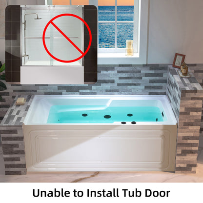 WOODBRIDGE 60" Alcove Acrylic Rectangular Whirlpool Heated Jetted Tub in White with Right Drain,