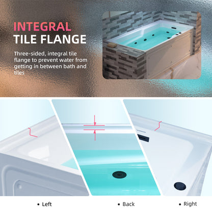 WOODBRIDGE 60" Alcove Acrylic Rectangular Whirlpool Heated Jetted Tub in White with Right Drain,