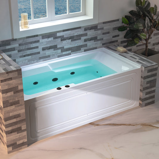 WOODBRIDGE 60" Alcove Acrylic Rectangular Whirlpool Heated Jetted Tub in White with Left Drain