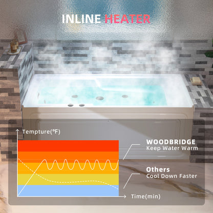 WOODBRIDGE 60" Alcove Acrylic Rectangular Whirlpool Heated Jetted Tub in White with Left Drain