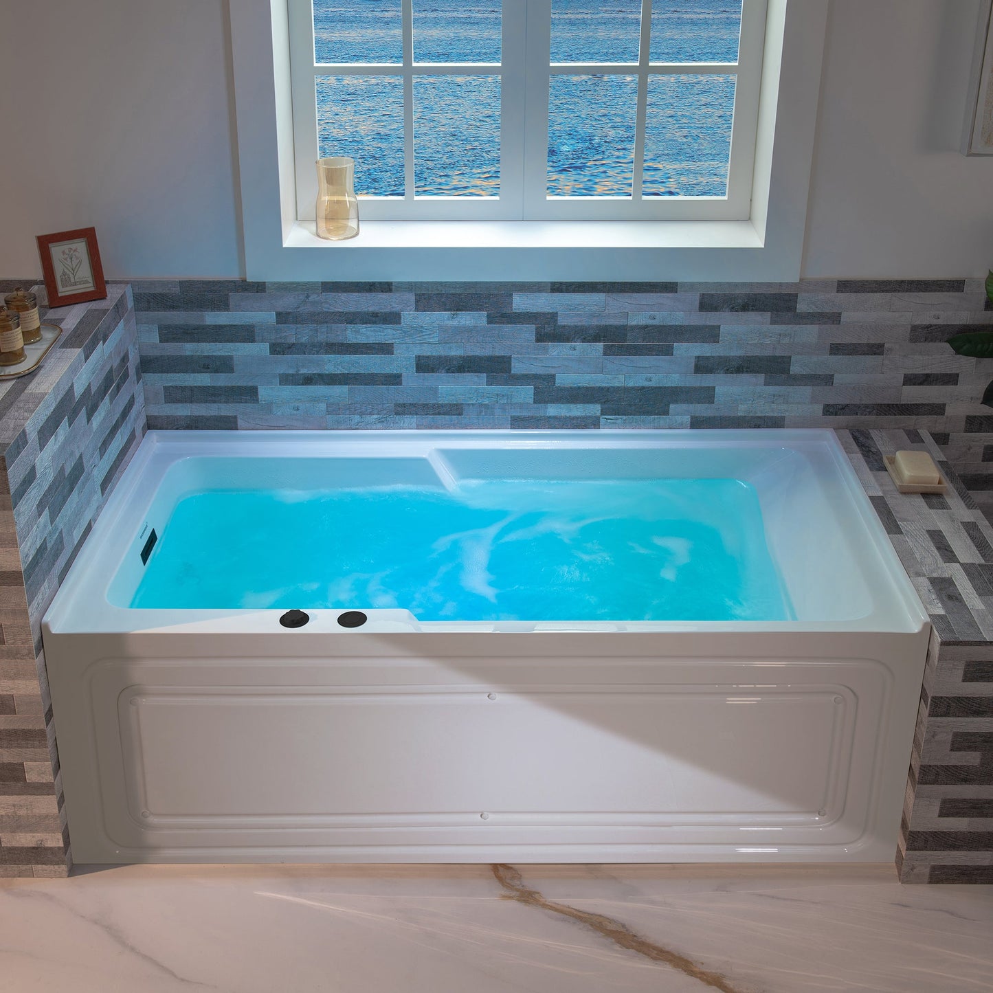 WOODBRIDGE 60" Alcove Acrylic Rectangular Whirlpool Heated Jetted Tub in White with Left Drain