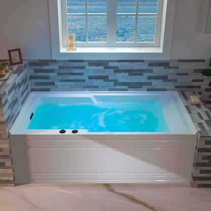 WOODBRIDGE 60" Alcove Acrylic Rectangular Whirlpool Heated Jetted Tub in White with Left Drain