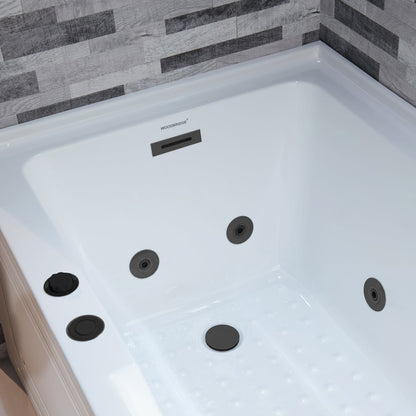 WOODBRIDGE 60" Alcove Acrylic Rectangular Whirlpool Heated Jetted Tub in White with Left Drain