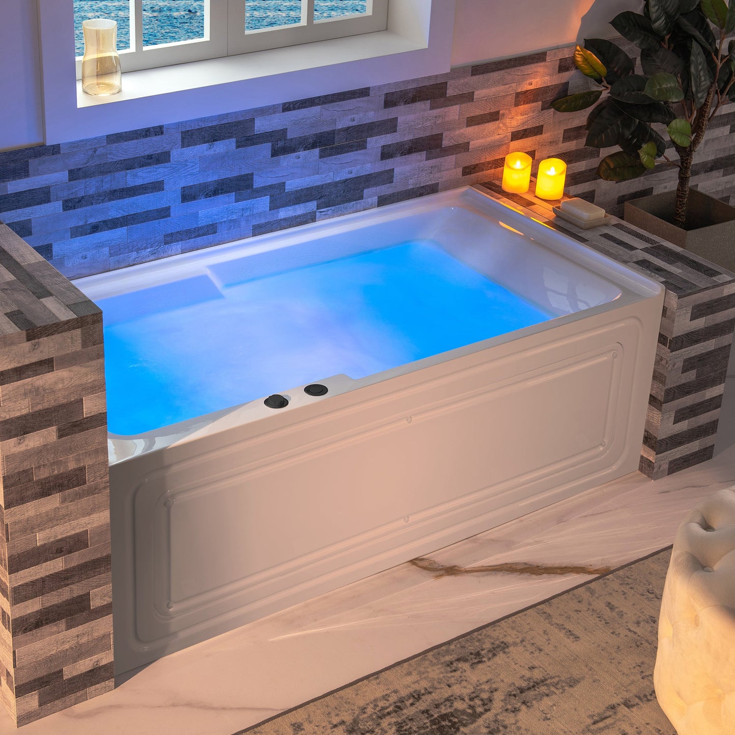 WOODBRIDGE 60" Alcove Acrylic Rectangular Whirlpool Heated Jetted Tub in White with Left Drain