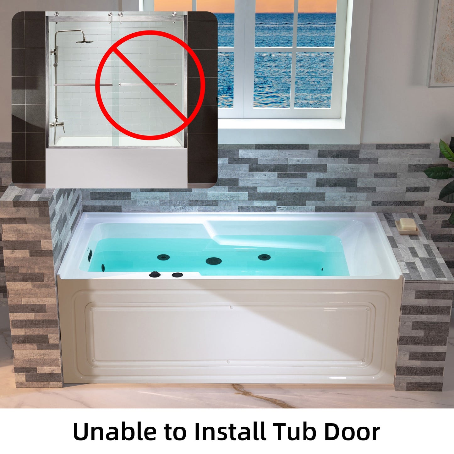 WOODBRIDGE 60" Alcove Acrylic Rectangular Whirlpool Heated Jetted Tub in White with Left Drain