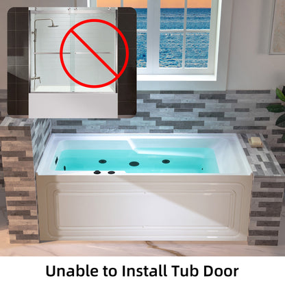 WOODBRIDGE 60" Alcove Acrylic Rectangular Whirlpool Heated Jetted Tub in White with Left Drain