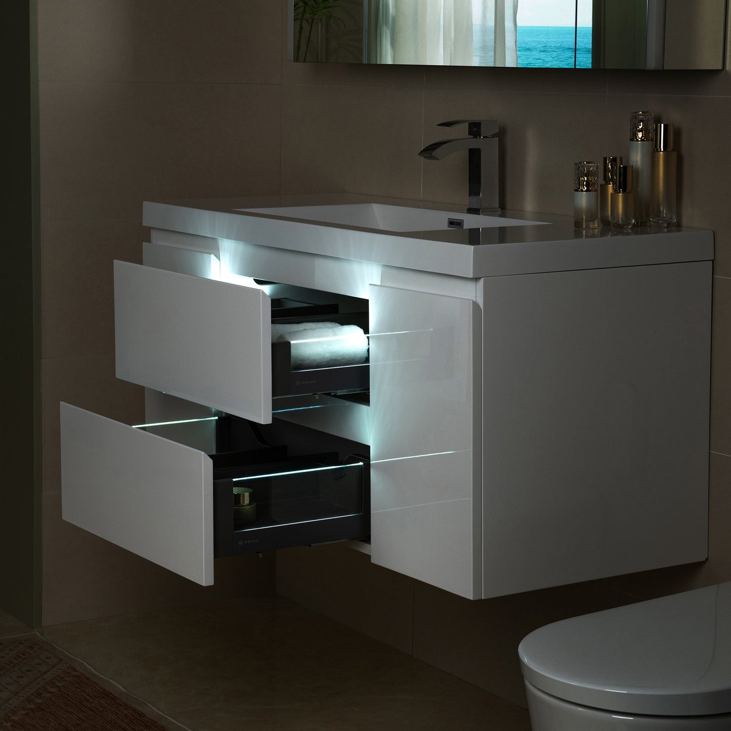 WOODBRIDGE 47-1/4 in. W x 19-5/8 in. D Wall Mounted Floating Vanity in Glossy White with Resin Composite Vanity Top in Glossy White