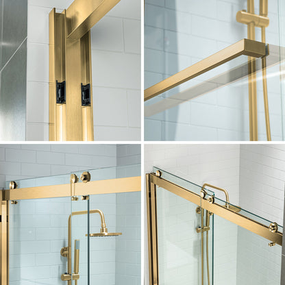 WOODBRIDGE Frameless Shower Doors 56-60" Width x 76"Height with 3/8"(10mm) Clear Tempered Glass, 2 Ways Opening & Double Sliding