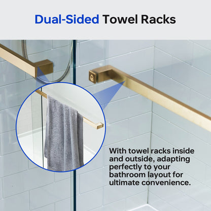 WOODBRIDGE Frameless Shower Doors 56-60" Width x 76"Height with 3/8"(10mm) Clear Tempered Glass, 2 Ways Opening & Double Sliding