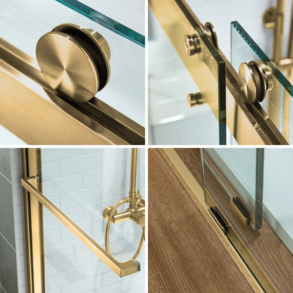 WOODBRIDGE Frameless Shower Doors 56-60" Width x 76"Height with 3/8"(10mm) Clear Tempered Glass, 2 Ways Opening & Double Sliding