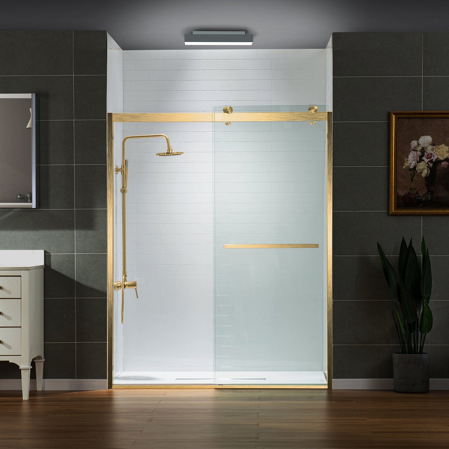 WOODBRIDGE Frameless Shower Doors 56-60" Width x 76"Height with 3/8"(10mm) Clear Tempered Glass, 2 Ways Opening & Double Sliding