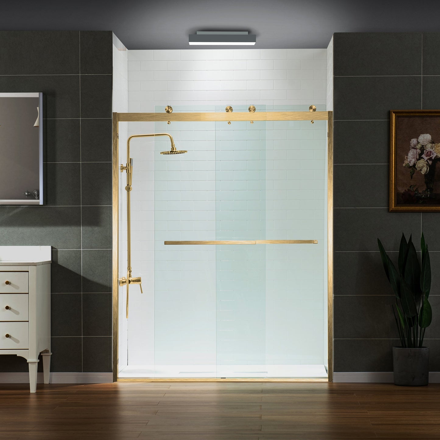 WOODBRIDGE Frameless Shower Doors 56-60" Width x 76"Height with 3/8"(10mm) Clear Tempered Glass, 2 Ways Opening & Double Sliding