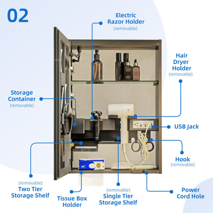 WOODBRIDGE Modern 19.75" W x 27.75" H Smart Storage Medicine Cabinet with Anti-Fog Mirror, LED Lighting, and Compact Design