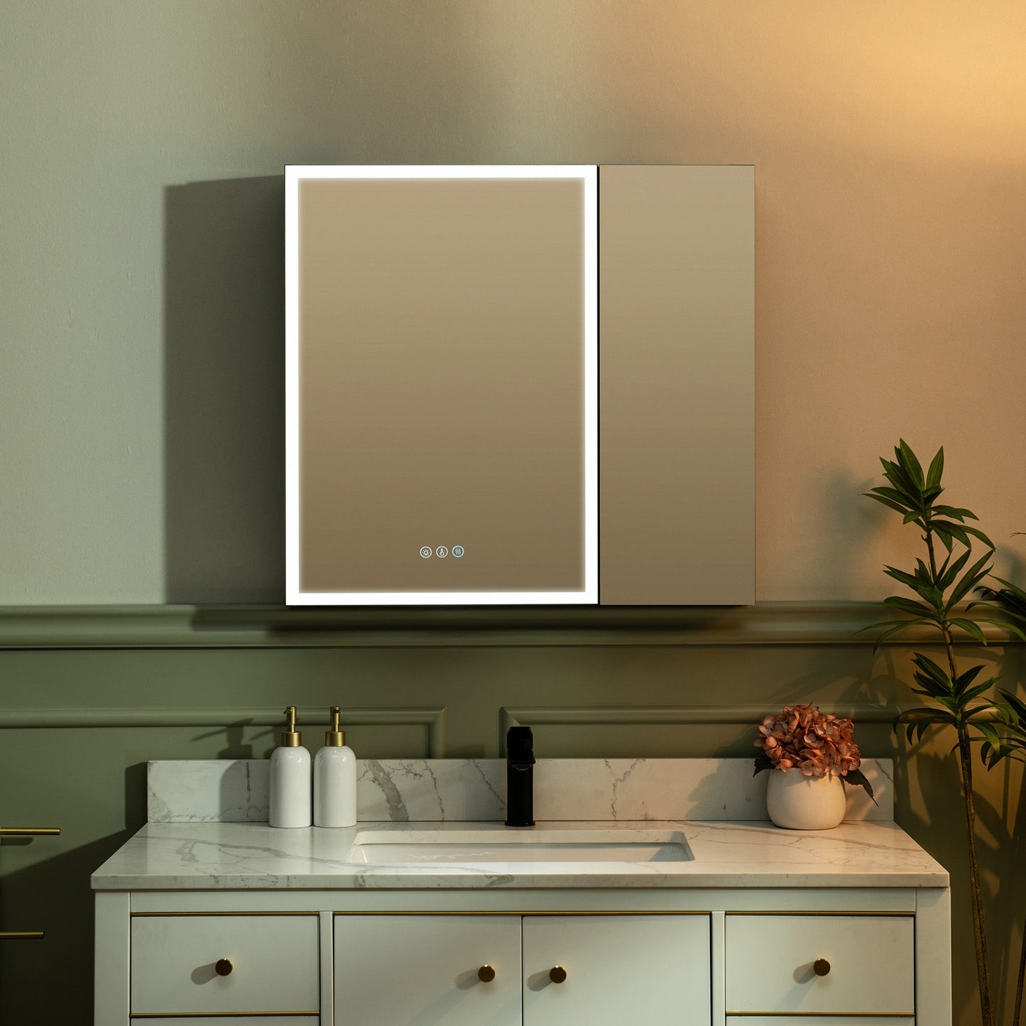 WOODBRIDGE Modern 19.75" W x 27.75" H Smart Storage Medicine Cabinet with Anti-Fog Mirror, LED Lighting, and Compact Design